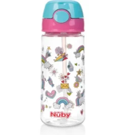 Nuby Beker zacht rietje drukknop roze 530ml 3+ jaar (1 stuk)