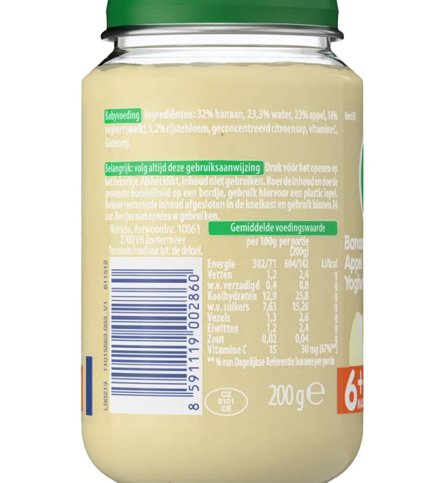 Olvarit Banaan appel yoghurt 6M50 (200 gr)