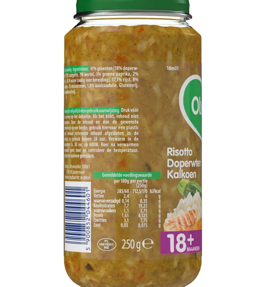 Olvarit Risotto doperwten kalkoen 18M01 (250 gr)