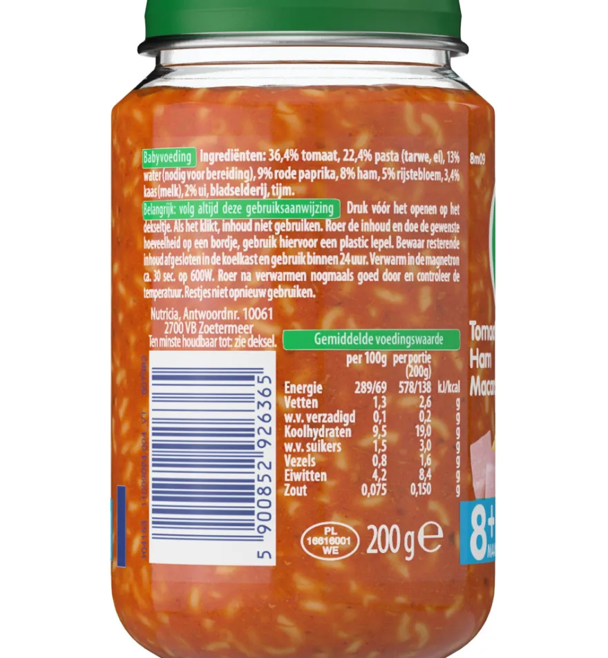 Olvarit Tomaat ham macaroni 8M09 (200 gr)