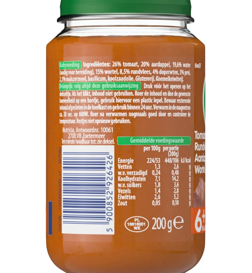 Olvarit Tomaat rundvlees aardappel wortel (200 gr)