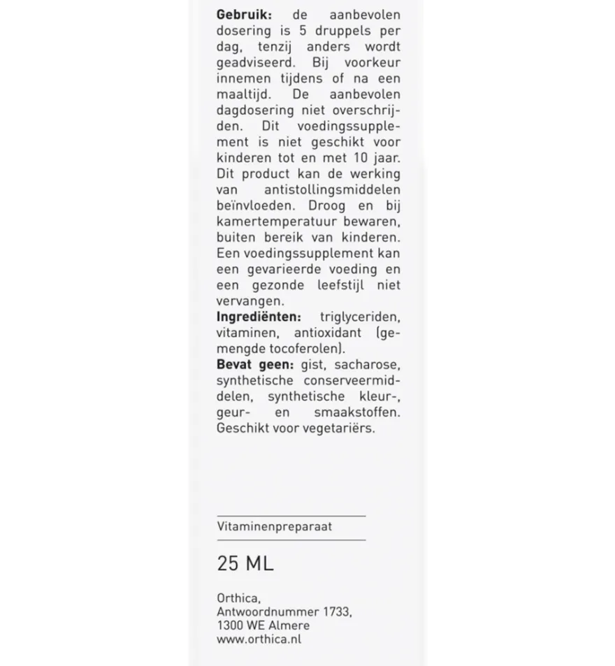 Orthica D3 & K2 oliedruppels (25 ml)