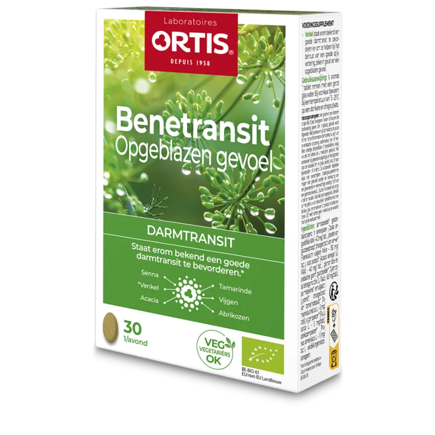 Ortis Benetransit Opgeblazen Gevoel Bio (2 x 15 tabletten)