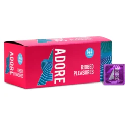 Pasante – Adore Ribbed Pleasure Condoms Rood (144 stuks)