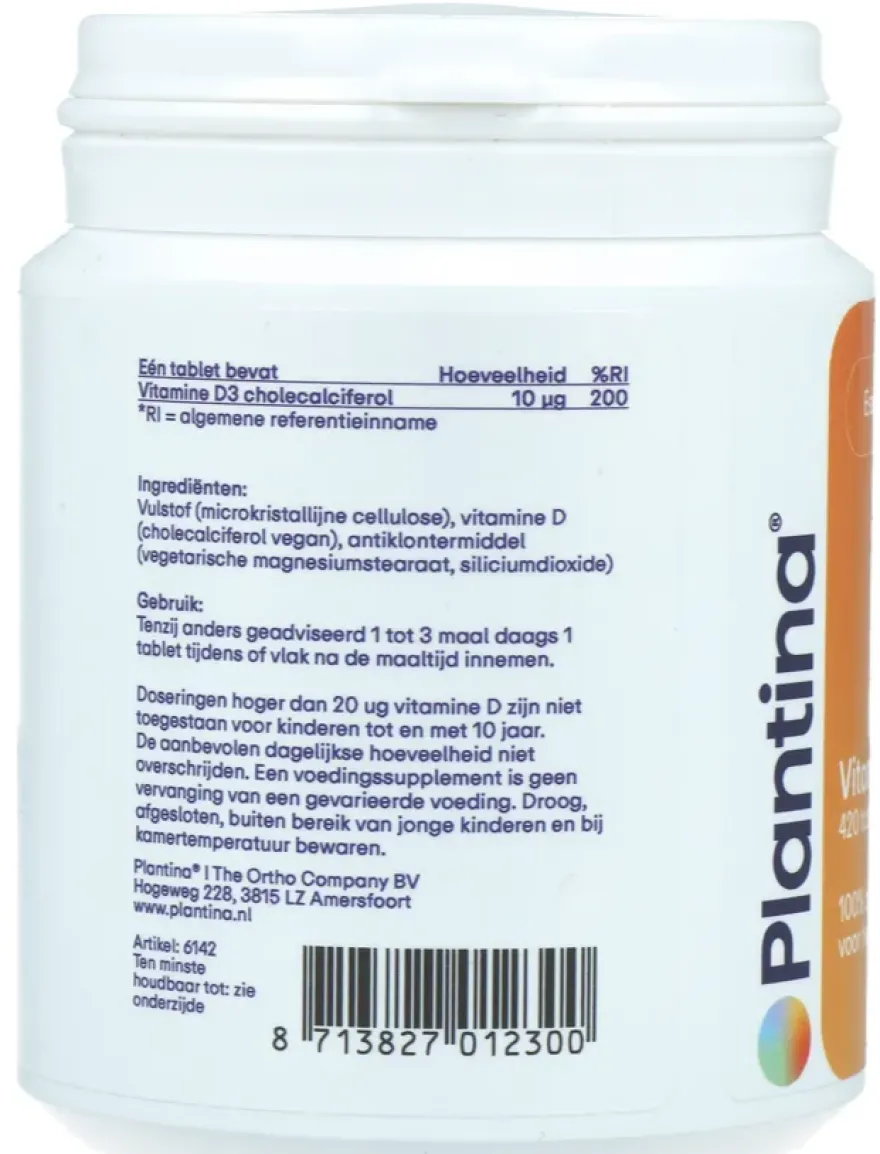 Plantina Essentials Vitamine D3 10 mcg Tabletten (420 tabletten)