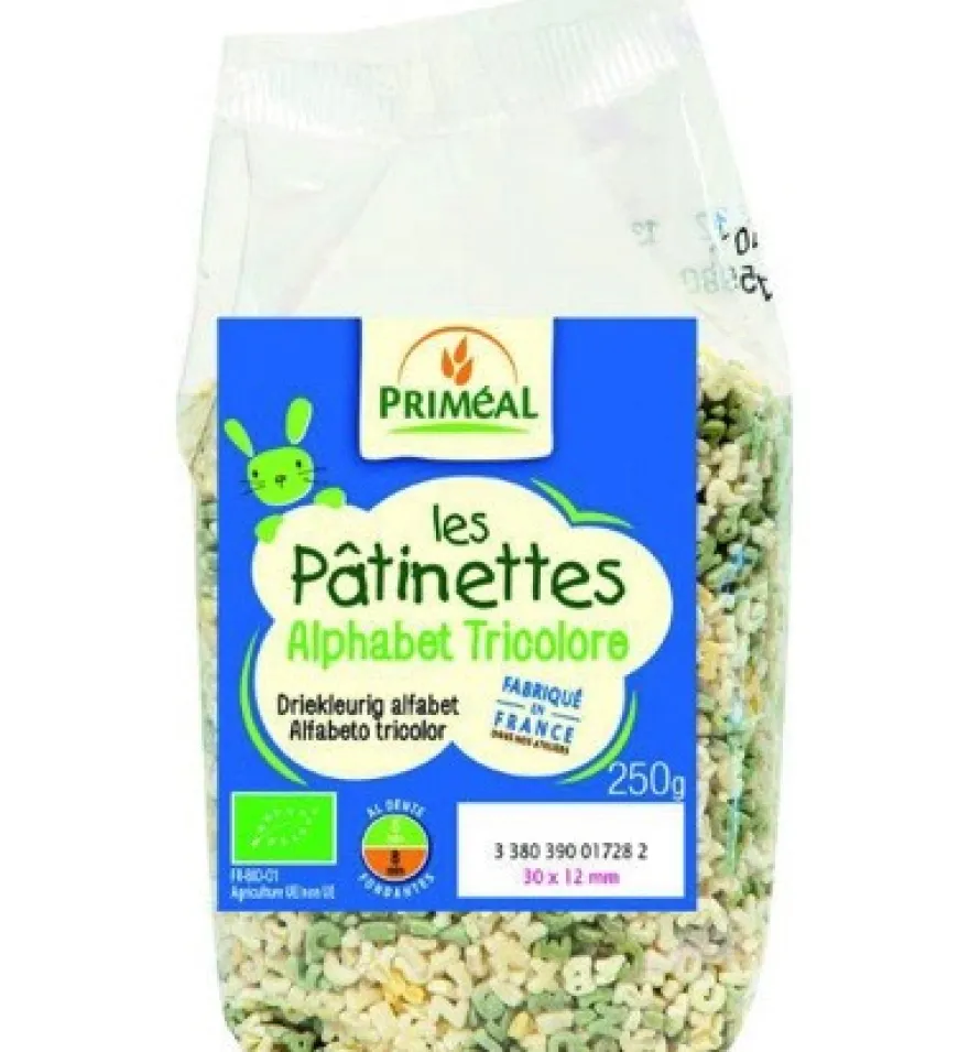 Priméal Pasta Driekleurig Alfabet Bio (250 gr)