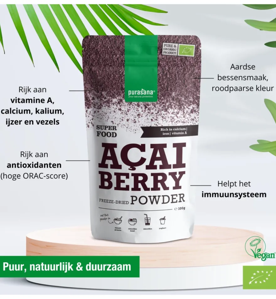 Purasana Acai Bessen Poeder/Poudre Baies D’Acai Vegan Bio (100 gr)
