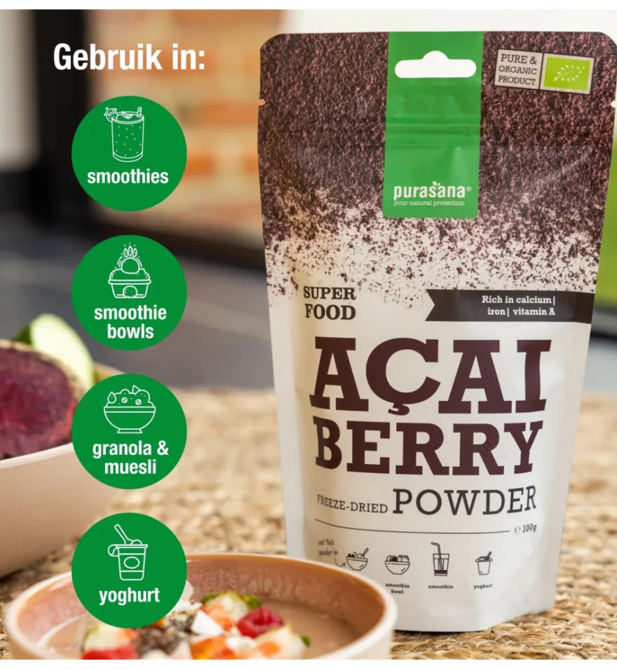 Purasana Acai Bessen Poeder/Poudre Baies D’Acai Vegan Bio (100 gr)