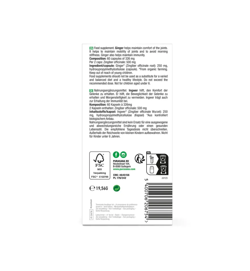 Purasana Gember 250 Mg Bio (60 vega capsules)