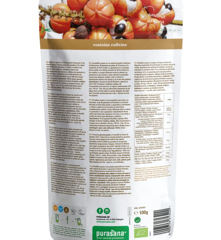 Purasana Guarana Poeder/Poudre Vegan Bio (100 gr)