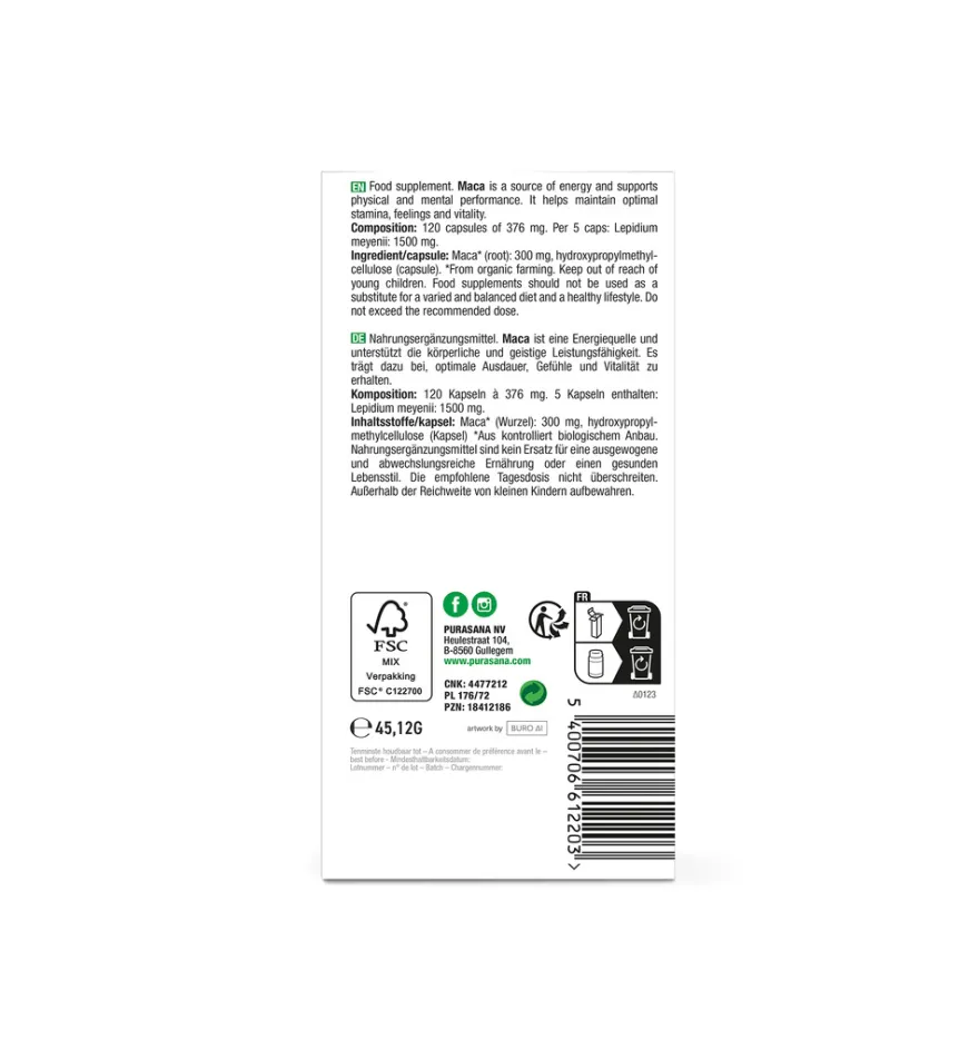 Purasana Maca Vegan Bio (120 vega capsules)