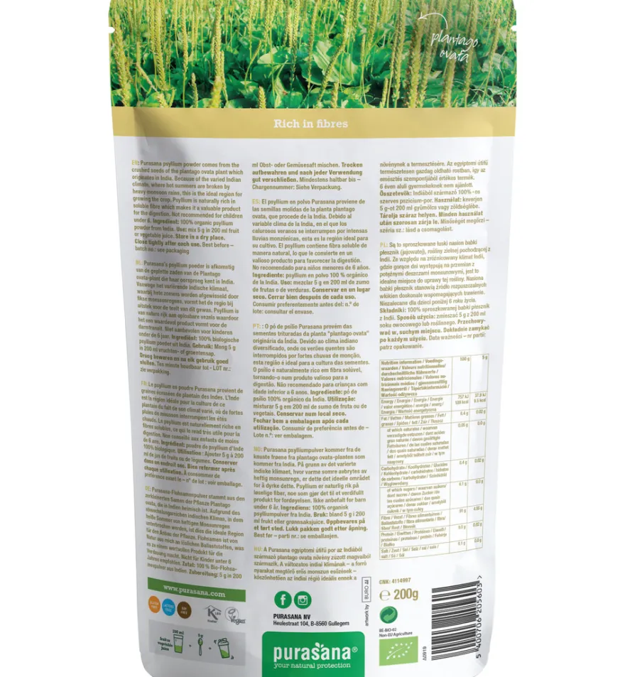 Purasana Psyllium Poeder/Poudre Vegan Bio (200 gr)