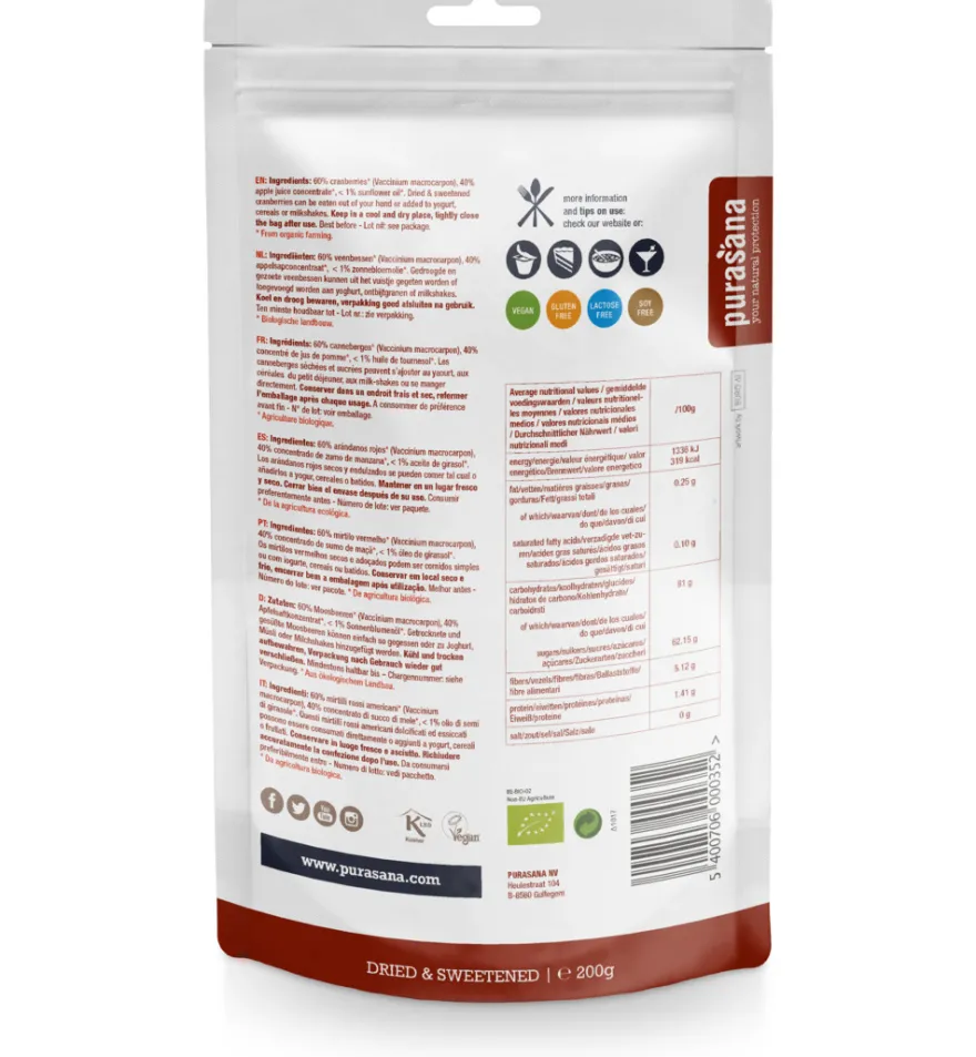 Purasana Veenbessen Cranberries Vegan Bio (200 gr)