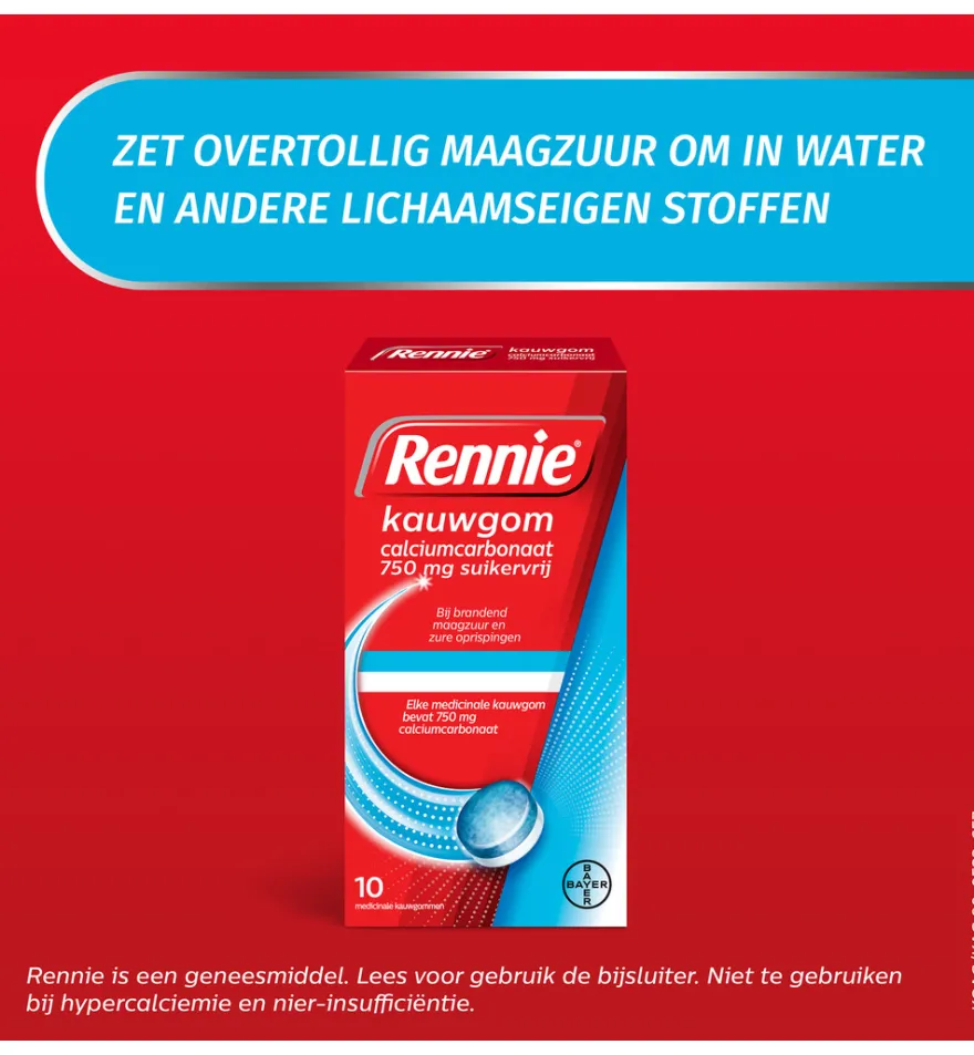 Rennie Kauwgom suikervrij 750mg (10stuks)