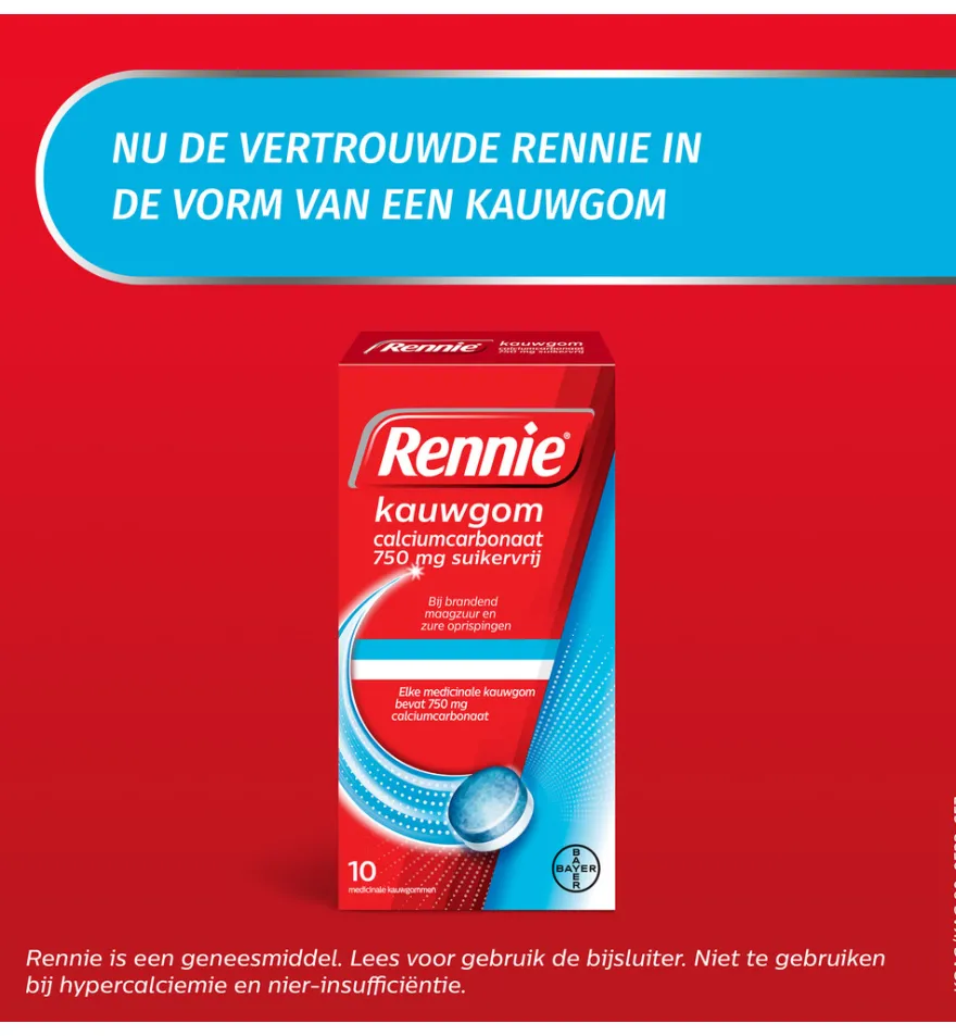 Rennie Kauwgom suikervrij 750mg (10stuks)