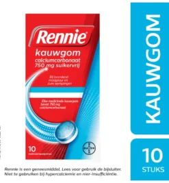 Rennie Kauwgom suikervrij 750mg (10stuks)