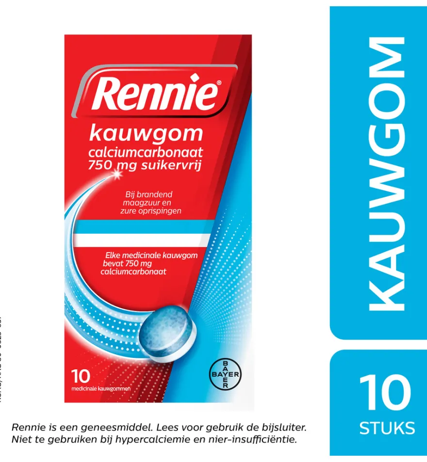 Rennie Kauwgom suikervrij 750mg (10stuks)