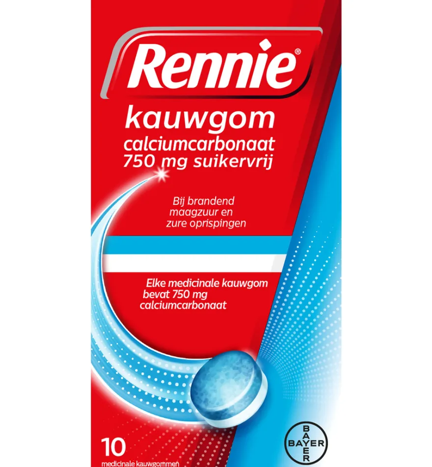 Rennie Kauwgom suikervrij 750mg (10stuks)