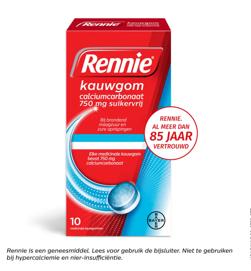 Rennie Kauwgom suikervrij 750mg (10stuks)