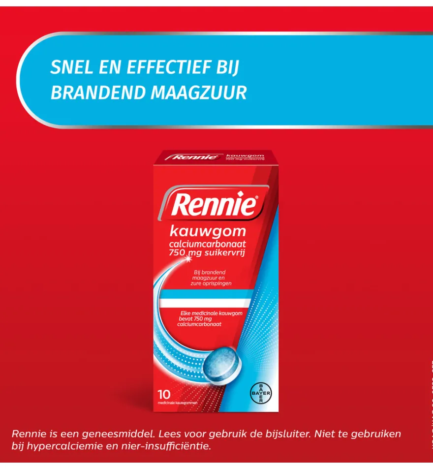 Rennie Kauwgom suikervrij 750mg (10stuks)