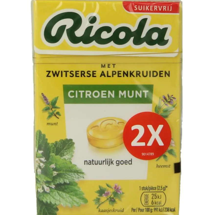 Ricola Citroen Munt Suikervrij Duopak (100 gr)