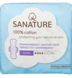 Sanature Maandverband super 100% katoen (10 stuks)