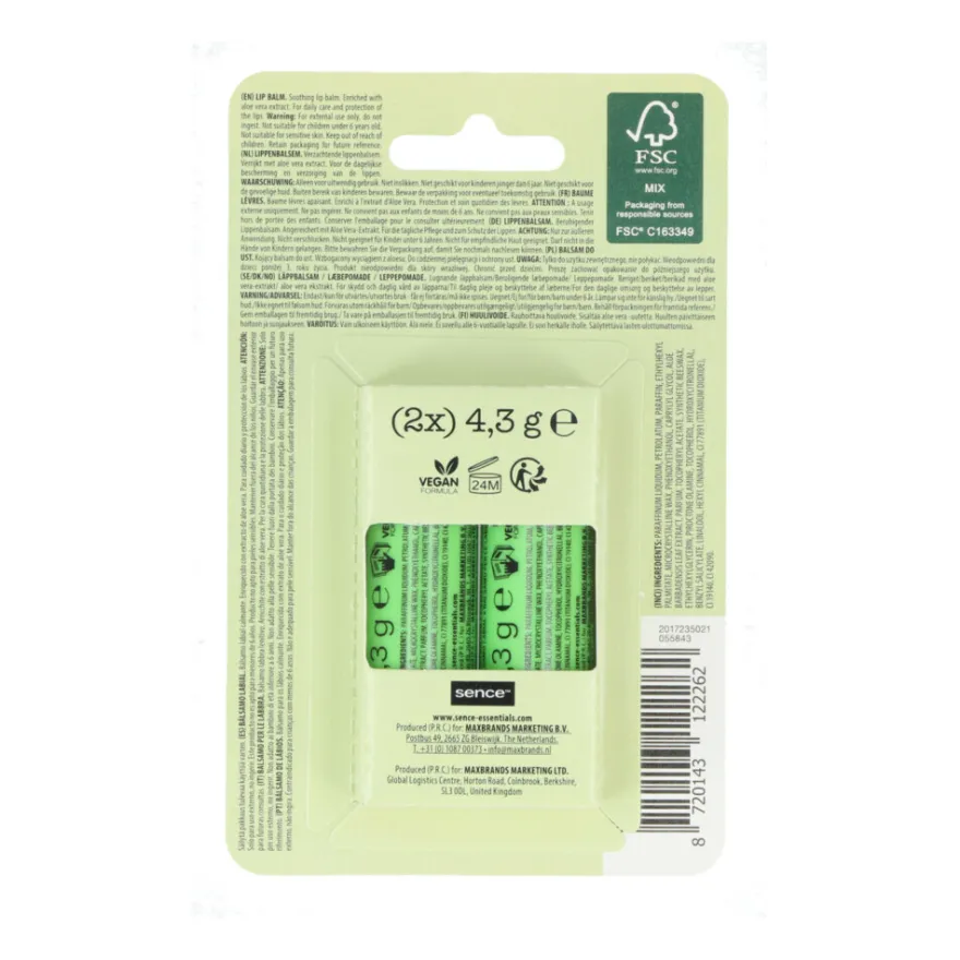 Sence Aloe Vera Lipbalsem Duo (2 stuks)