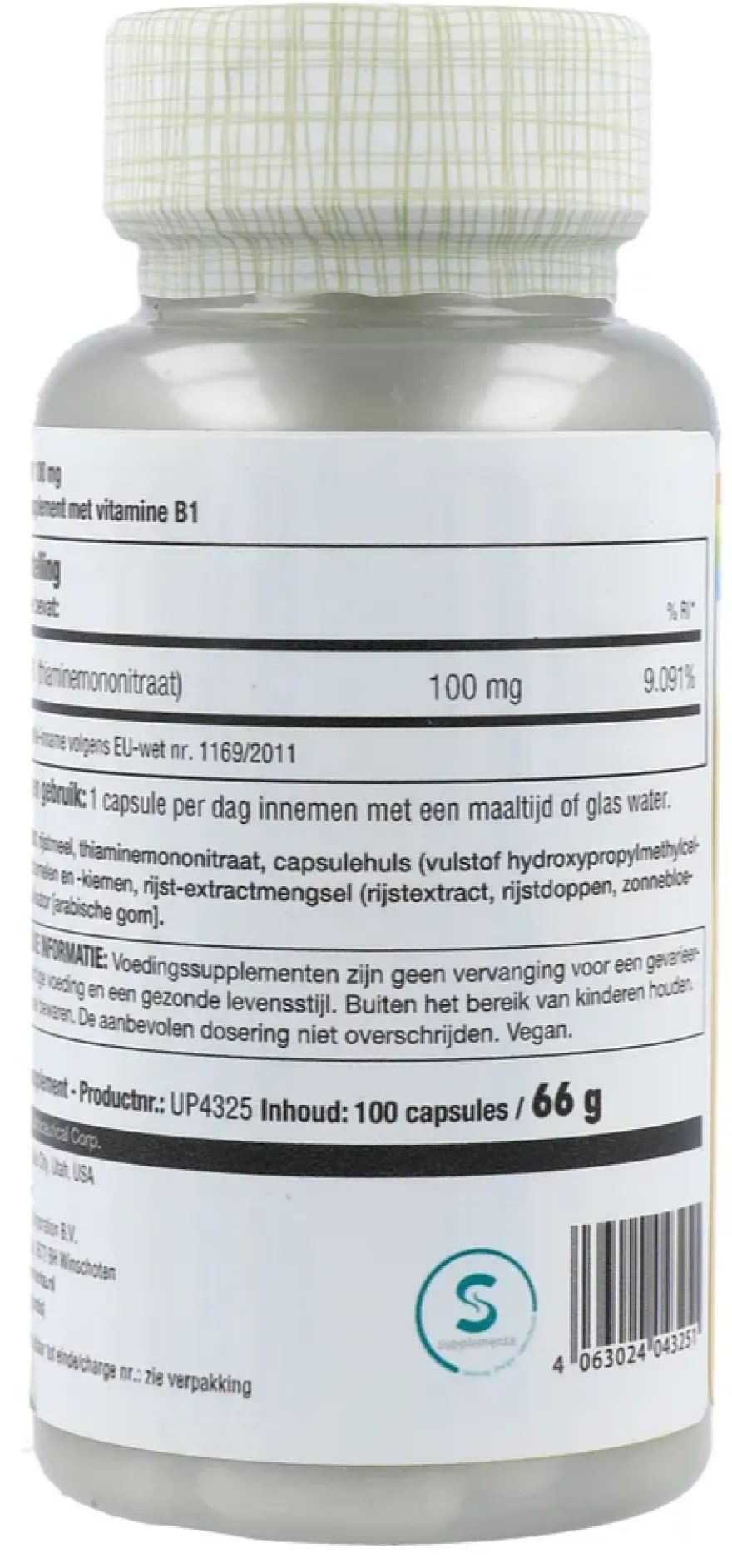 Solaray Vitamine B1 100mg Capsules (100 stuks)