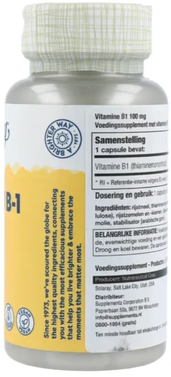 Solaray Vitamine B1 100mg Capsules (100 stuks)
