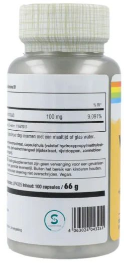 Solaray Vitamine B1 100mg Capsules (100 stuks)