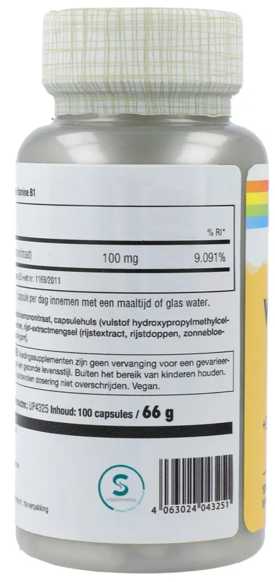 Solaray Vitamine B1 100mg Capsules (100 stuks)