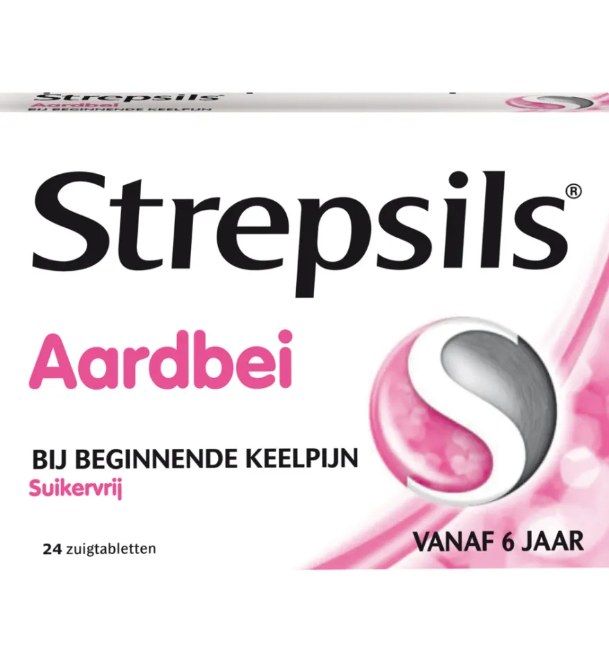 Strepsils Aardbei suikervrij (24 zuigtabletten)