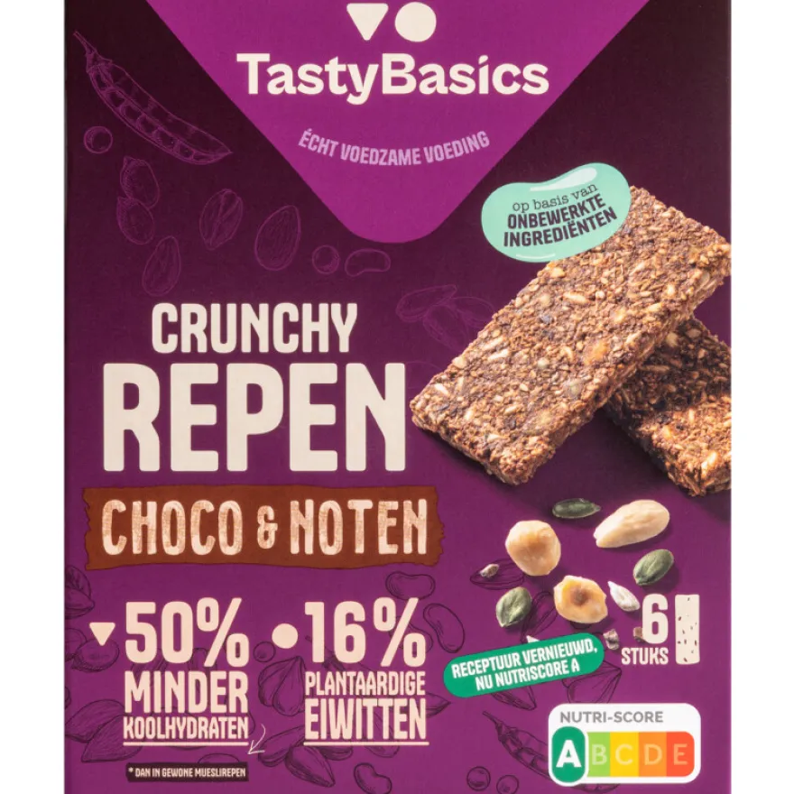 Tastybasics Crunchy Less Carb Repen Choco & Noten (138 gr)