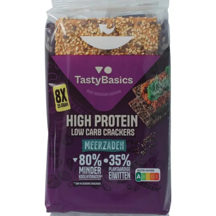Tastybasics Less Carb-high Protein Crackers Meerzaden (200 gr)