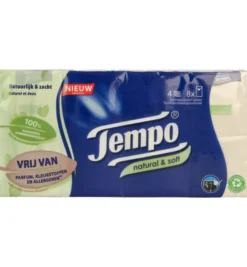 Tempo Natural & Soft Zakdoekjes (8 x 9 stuks)