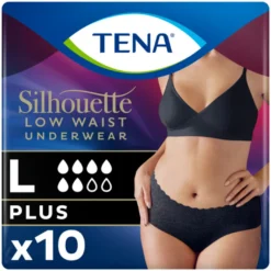 Tena Silhouette Plus Noir – Lage Taille L (10 stuks)