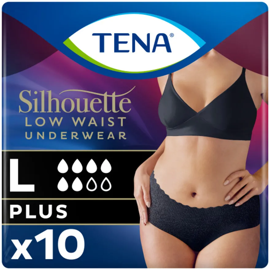 Tena Silhouette Plus Noir – Lage Taille L (10 stuks)