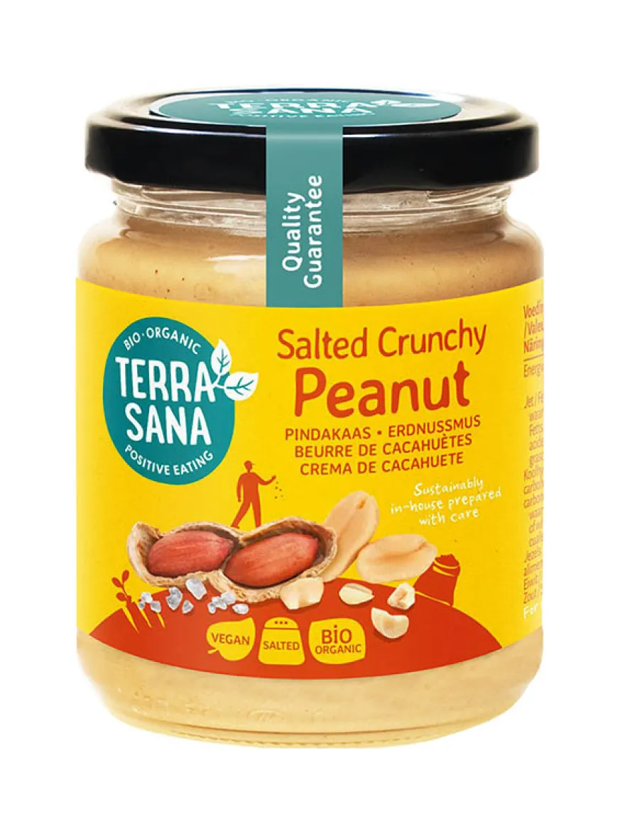 TerraSana Pindakaas crunchy met zeezout bio (250 gr)