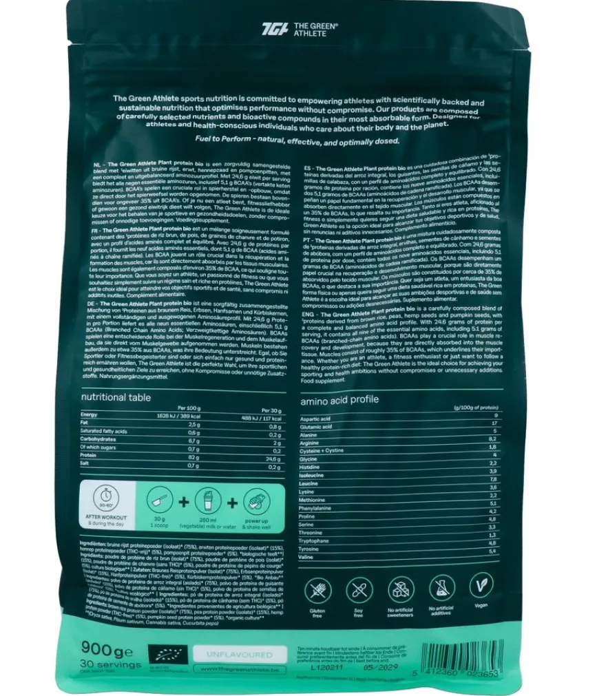 The Green Athlete Plant Protein Unflavoured Bio (900 gr)