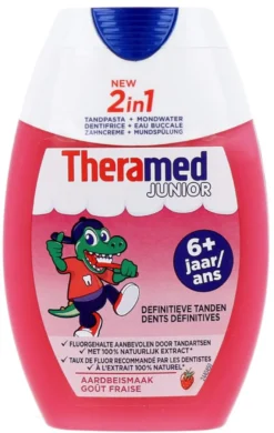 Theramed 2in1 Junior Tandpasta + Mondwater Aardbei (75 ml)
