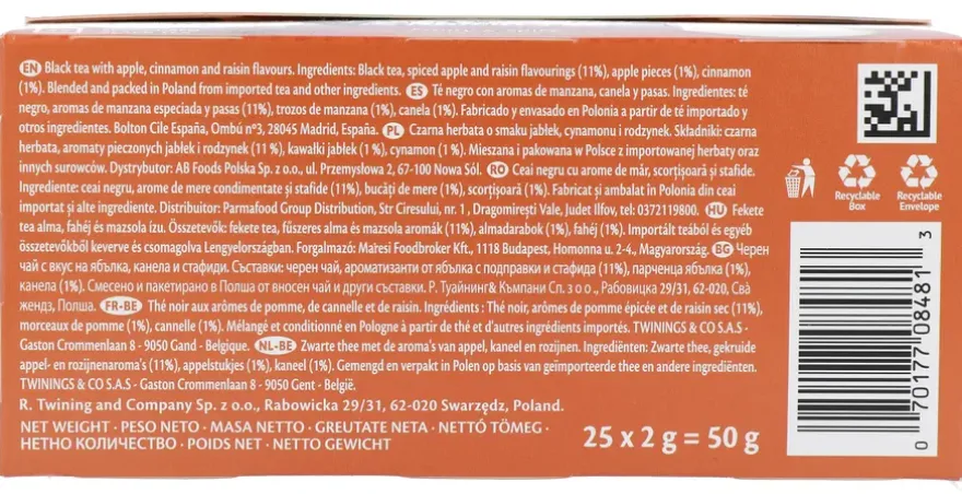 Twinings Apple, Cinnamon & Raisin Thee (25 zakjes)