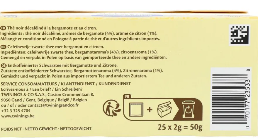 Twinings Earl Grey Thee Decaffeinated (25 zakjes)