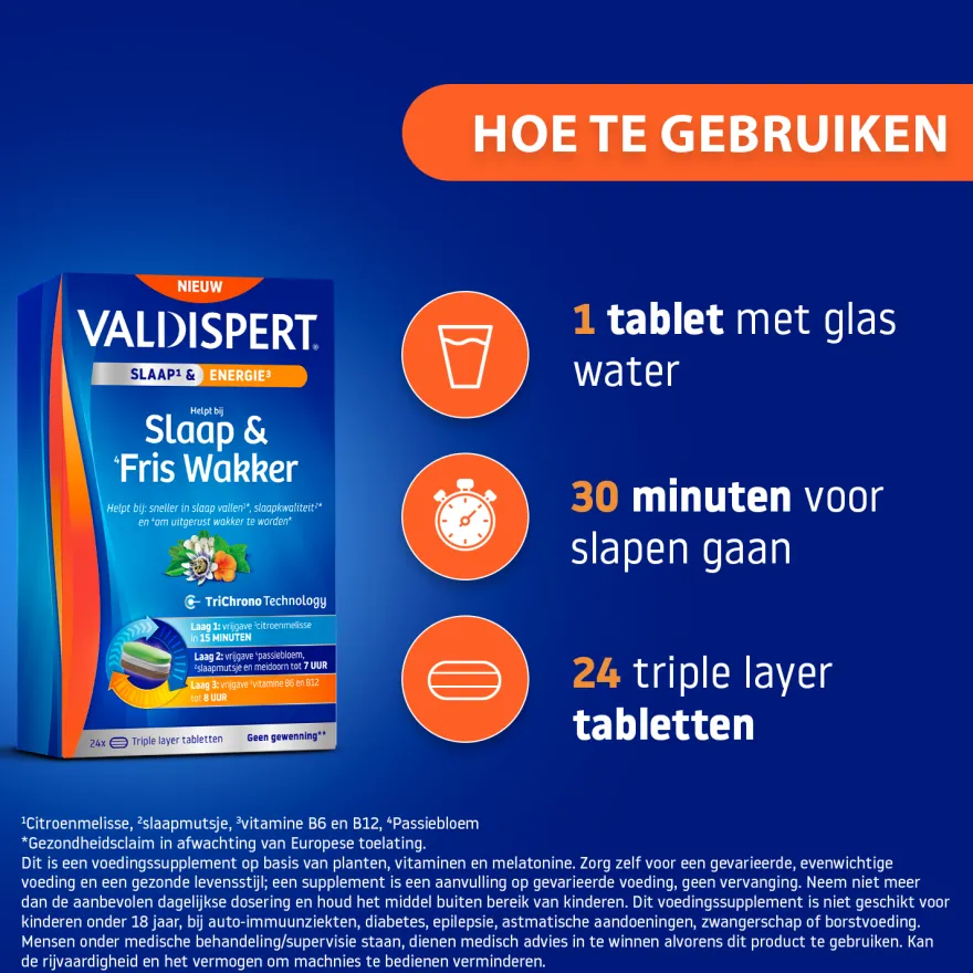 Valdispert Slaap & Fris Wakker (24 Tabletten)