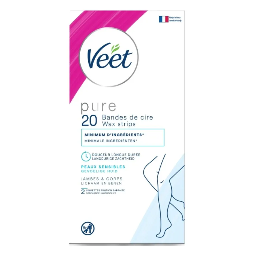 Veet Pure Koude Wasstrips Benen Normaal Huid (20 stuks)