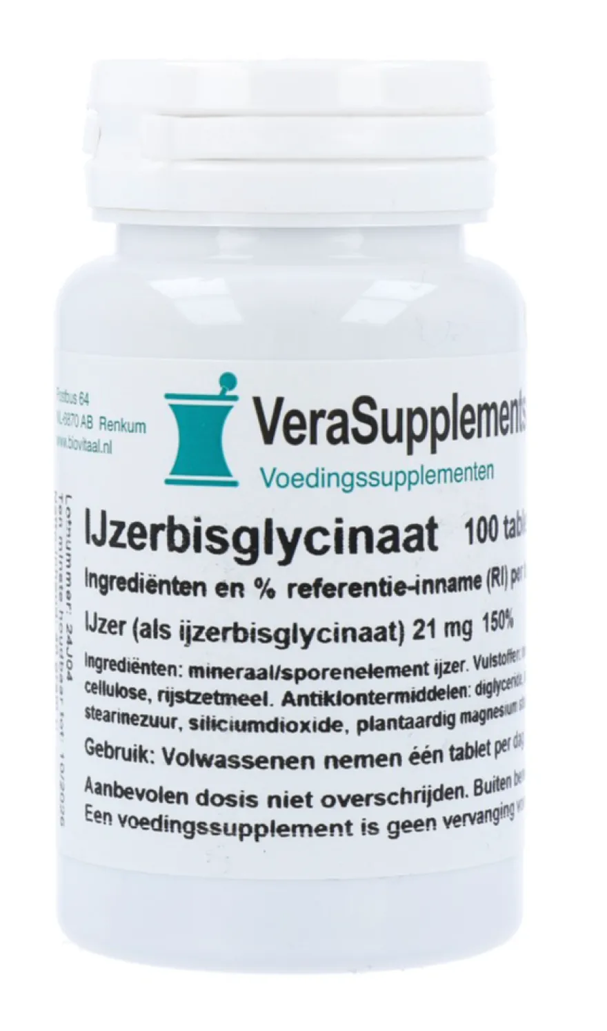 Verasupplements Ijzerbisglycinaat Tabletten (100 tabletten)