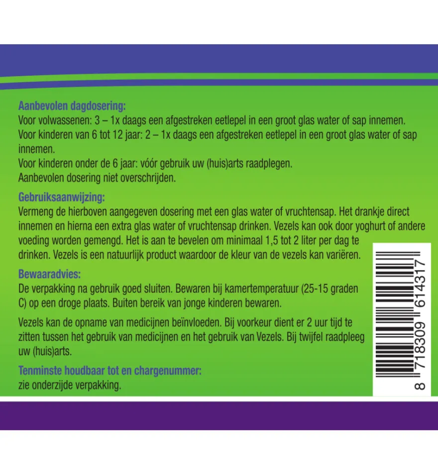 Vezels Naturel Psylliumvezels En Inulinevezels (300 gr)