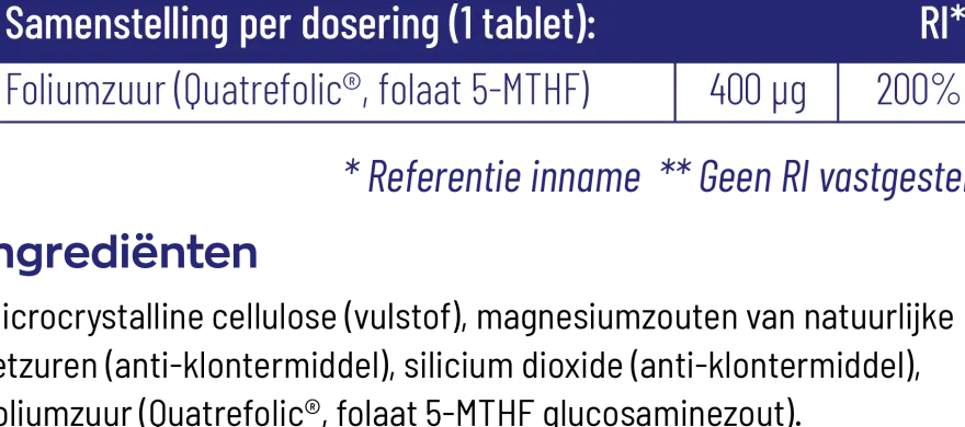 Vitakruid Actief Foliumzuur Quatrefolic® 5-MTHF 400 mcg (90 tabletten)