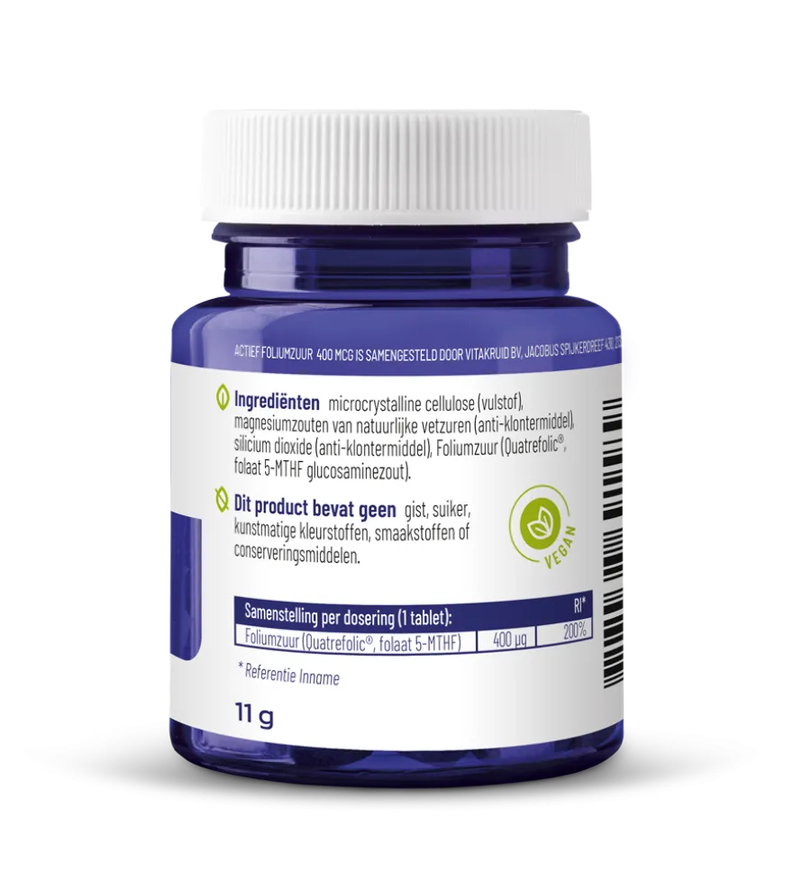 Vitakruid Actief Foliumzuur Quatrefolic® 5-MTHF 400 mcg (90 tabletten)