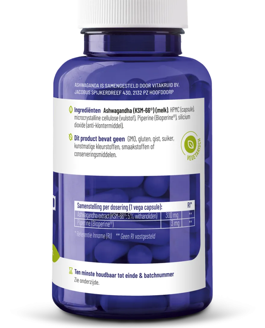 Vitakruid Ashwagandha 5% Withanoliden KSM-66® & Bioperine® (90 vega capsules)
