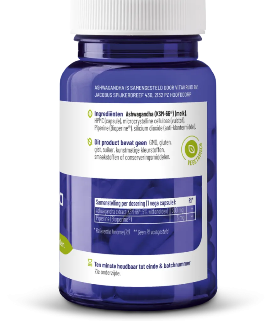 Vitakruid Ashwagandha 5% Withanoliden KSM-66® & Bioperine® (60 vega capsules)